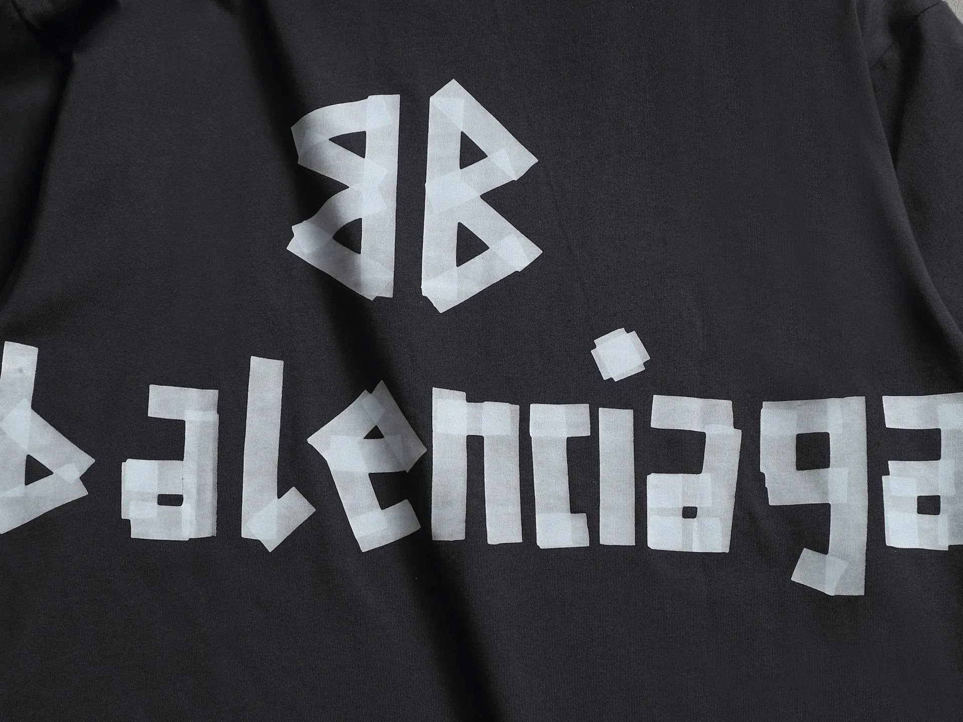 BALENCIAGA 2026 Logo ， Retro Same Style T 320 Versatile : Black Gray Khaki Size：XS S M L